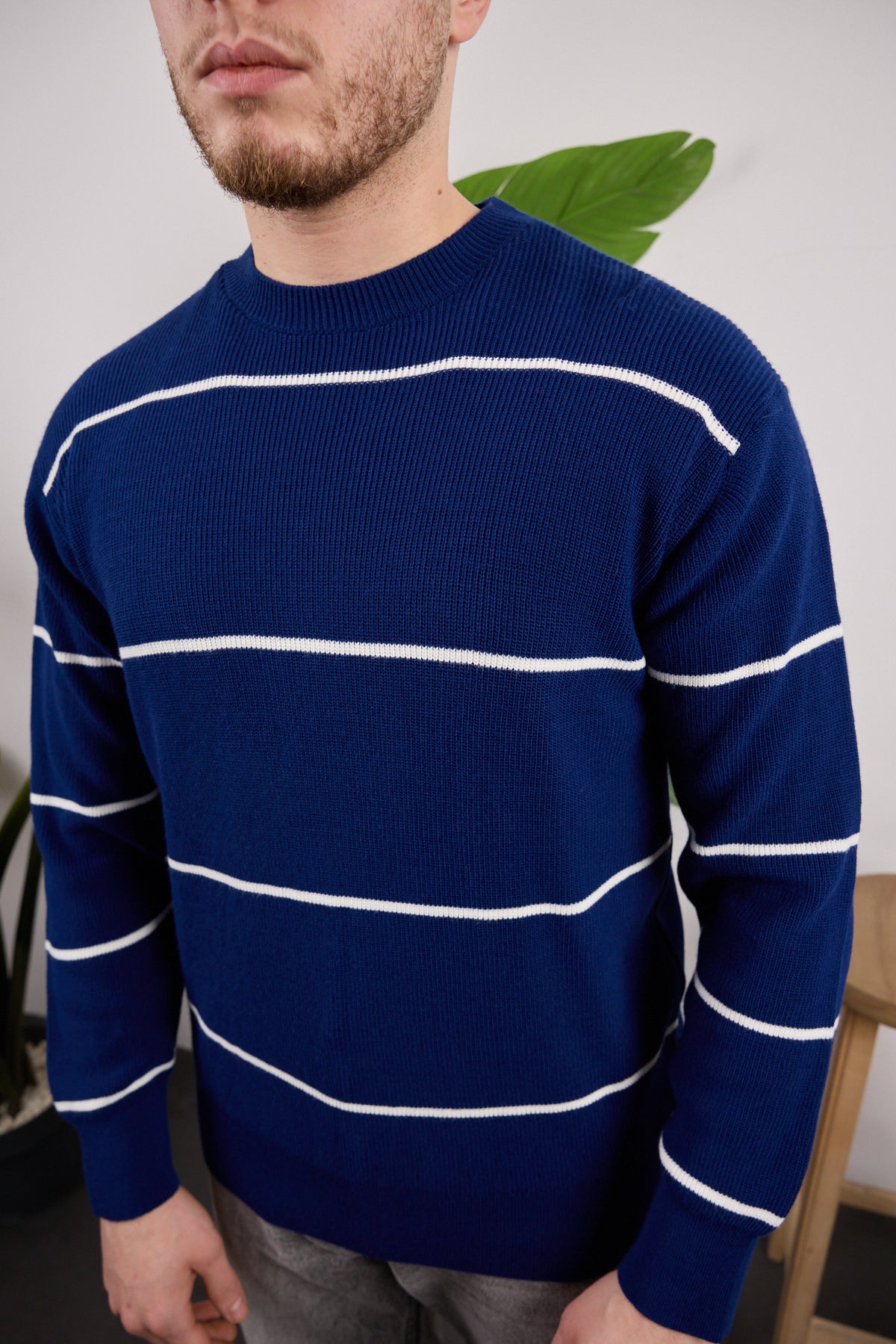 Çizgili Triko Kazak Lacivert