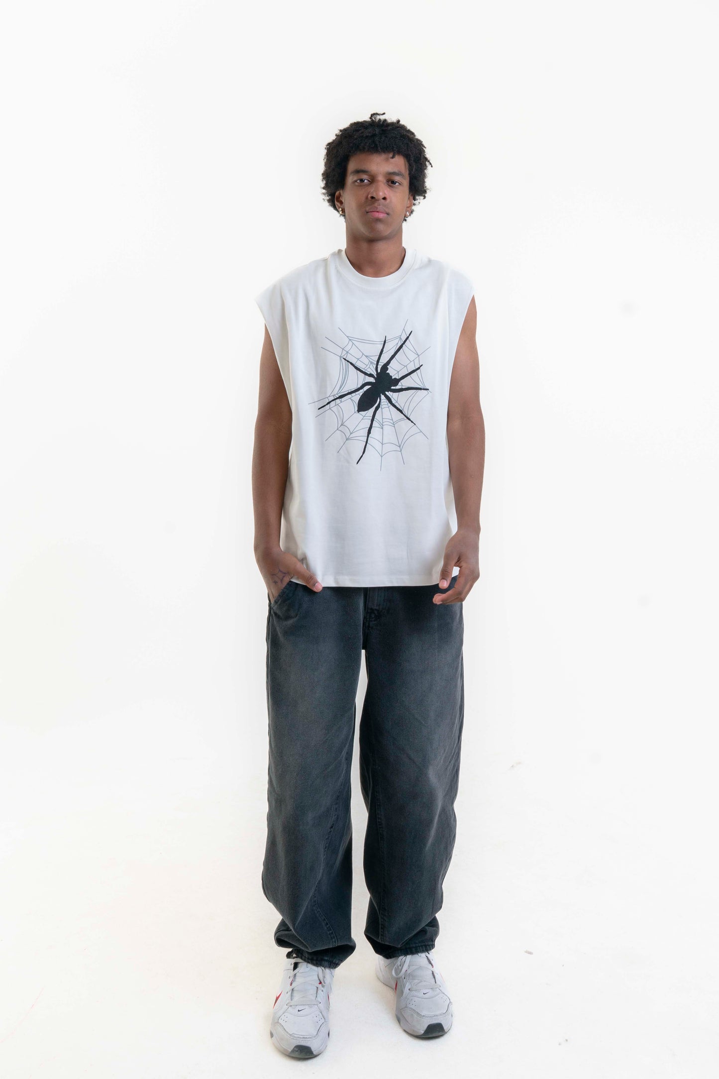 Spider Web Kolsuz T-Shirt - Beyaz