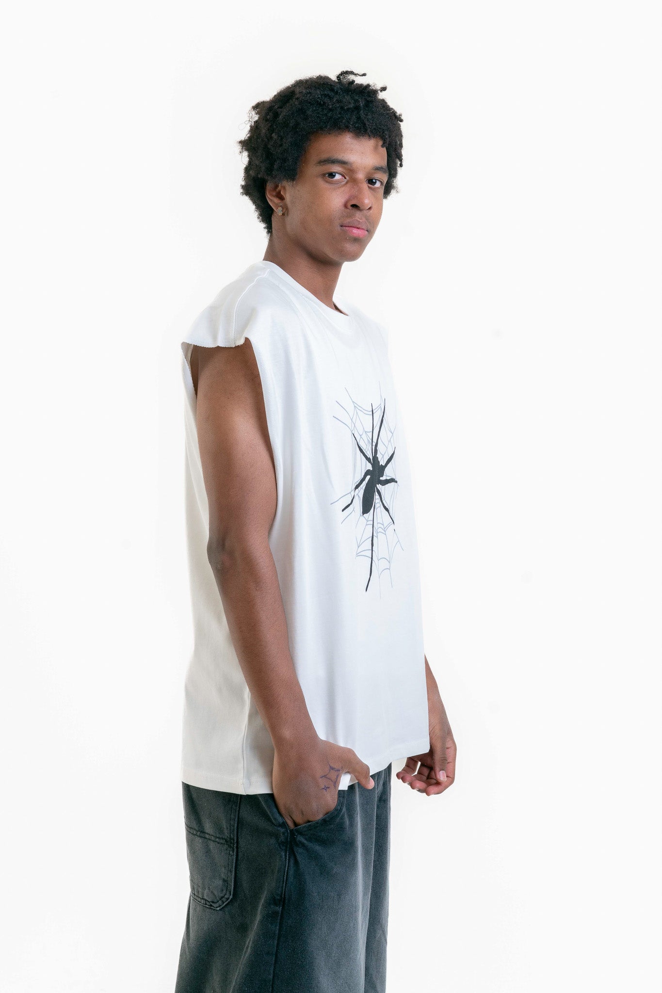 Spider Web Kolsuz T-Shirt - Beyaz