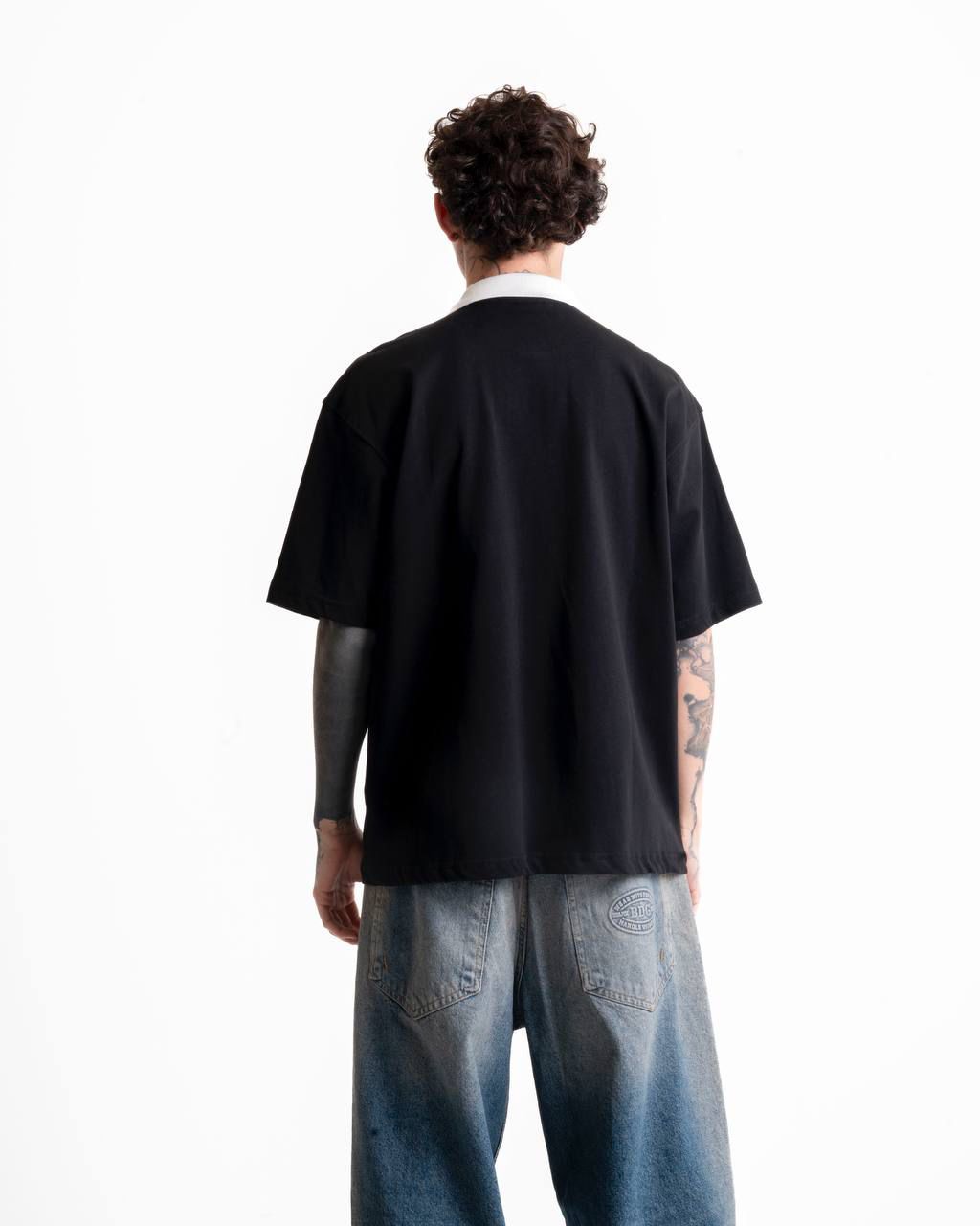 Strong nakışlı polo yaka t-shirt - Siyah/Gri