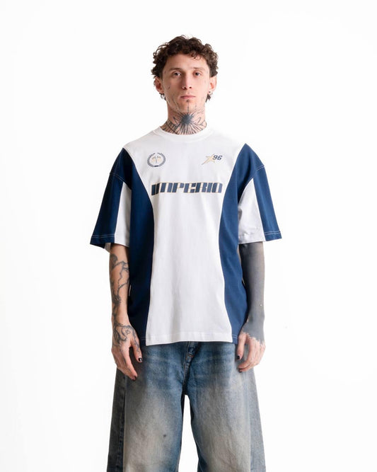 Imperio Baskılı Oversize T-shirt - Beyaz/Lacivert