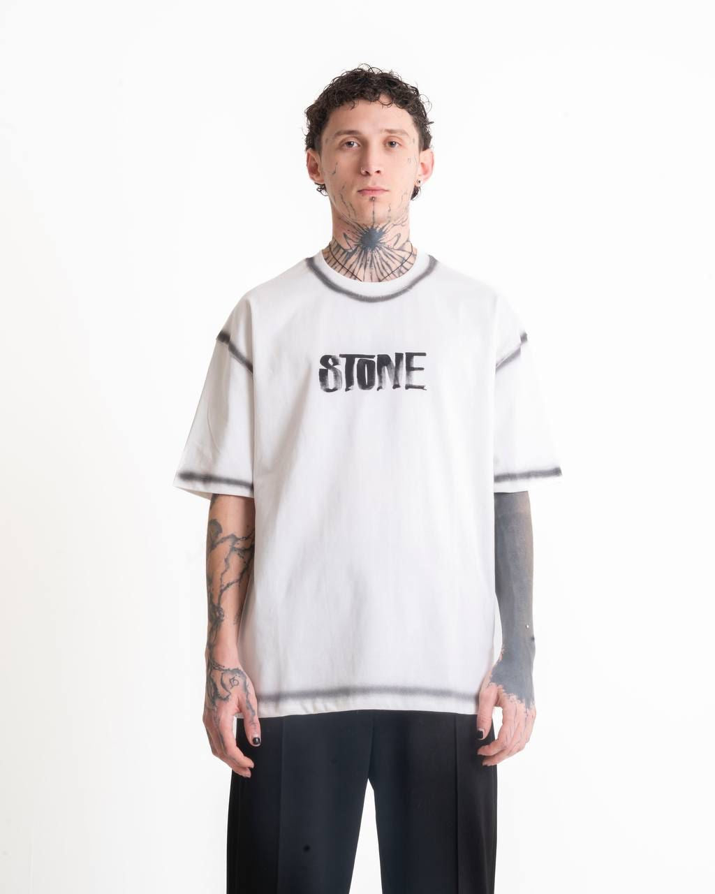 Stone Baskılı Oversize T-shirt - Beyaz