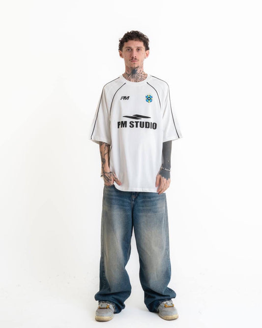 Pm Studio Baskılı Oversize T-shirt - Beyaz