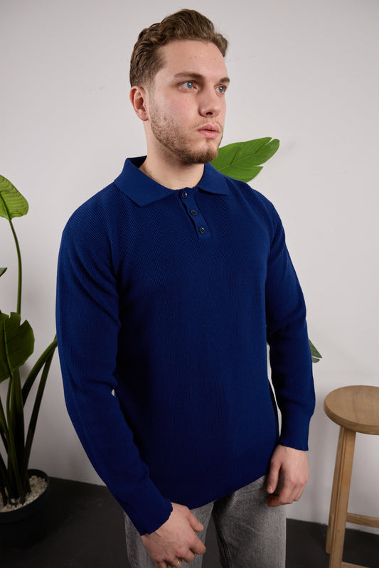 Düğmeli Polo Yaka Kazak Lacivert