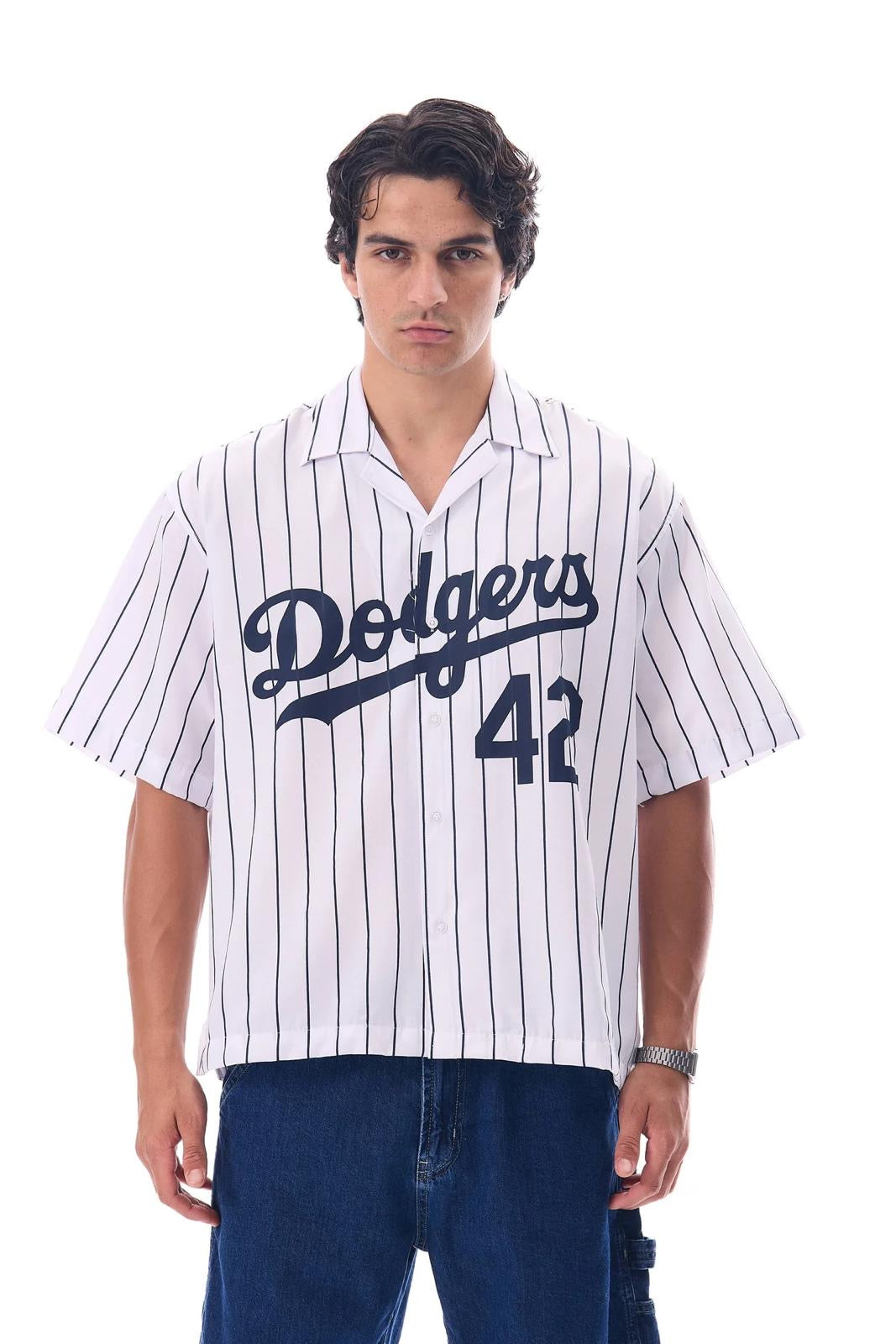 Dodgers Çizgili Oversize Gömlek - Beyaz