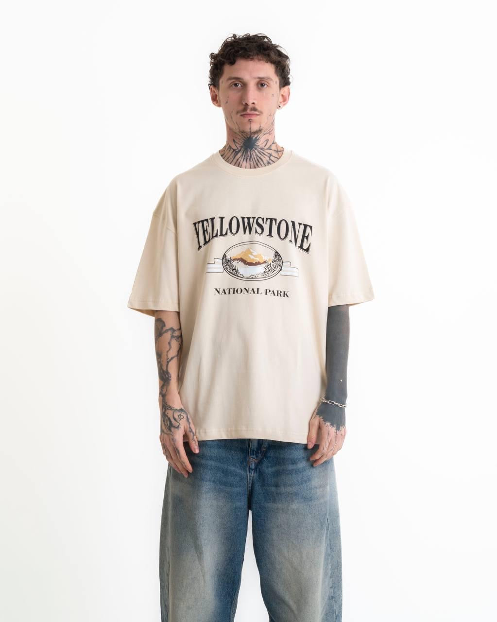 Yellowstone Baskılı Oversize T-shirt - Bej