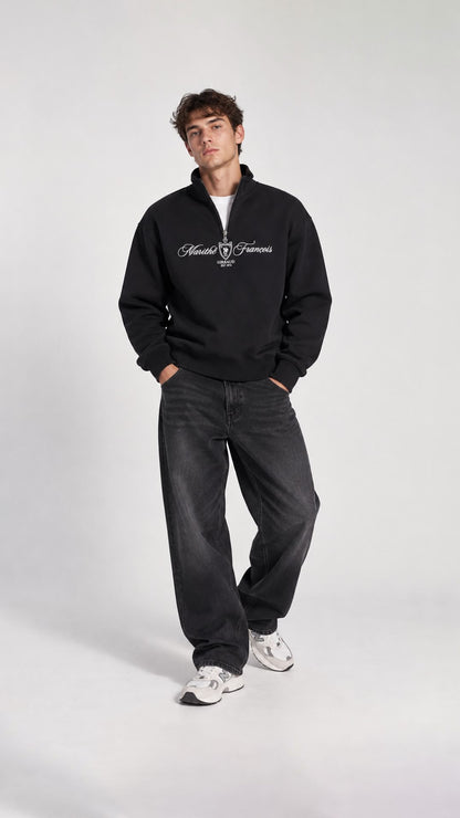 BASKI DETAYLI YARIM FERMUARLI SWEAT 25K-079 SİYAH