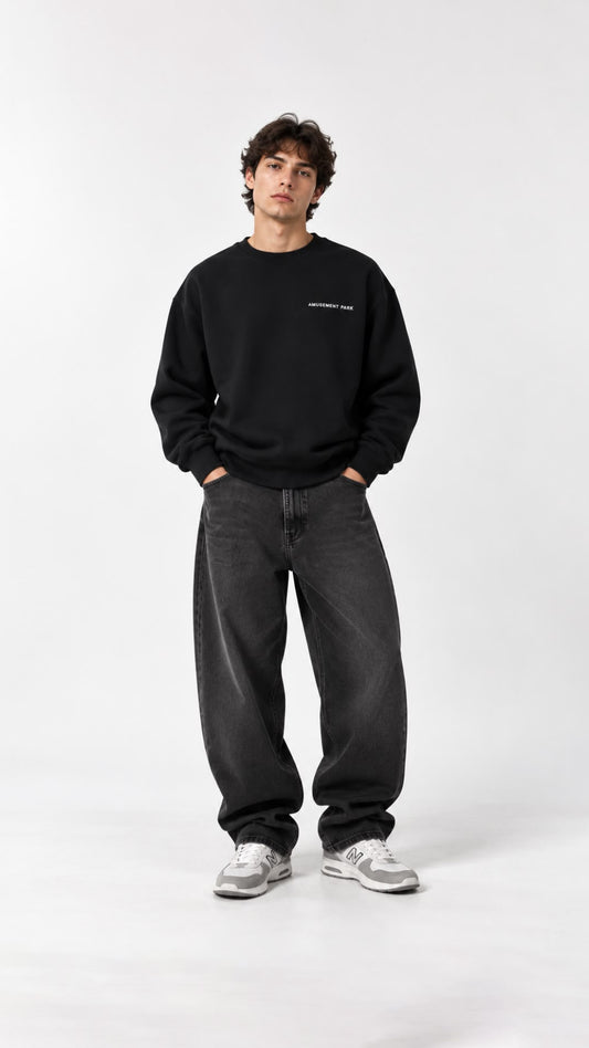 ATLI KARINCA BASKI DETAYLI SWEAT 25K-012 SİYAH
