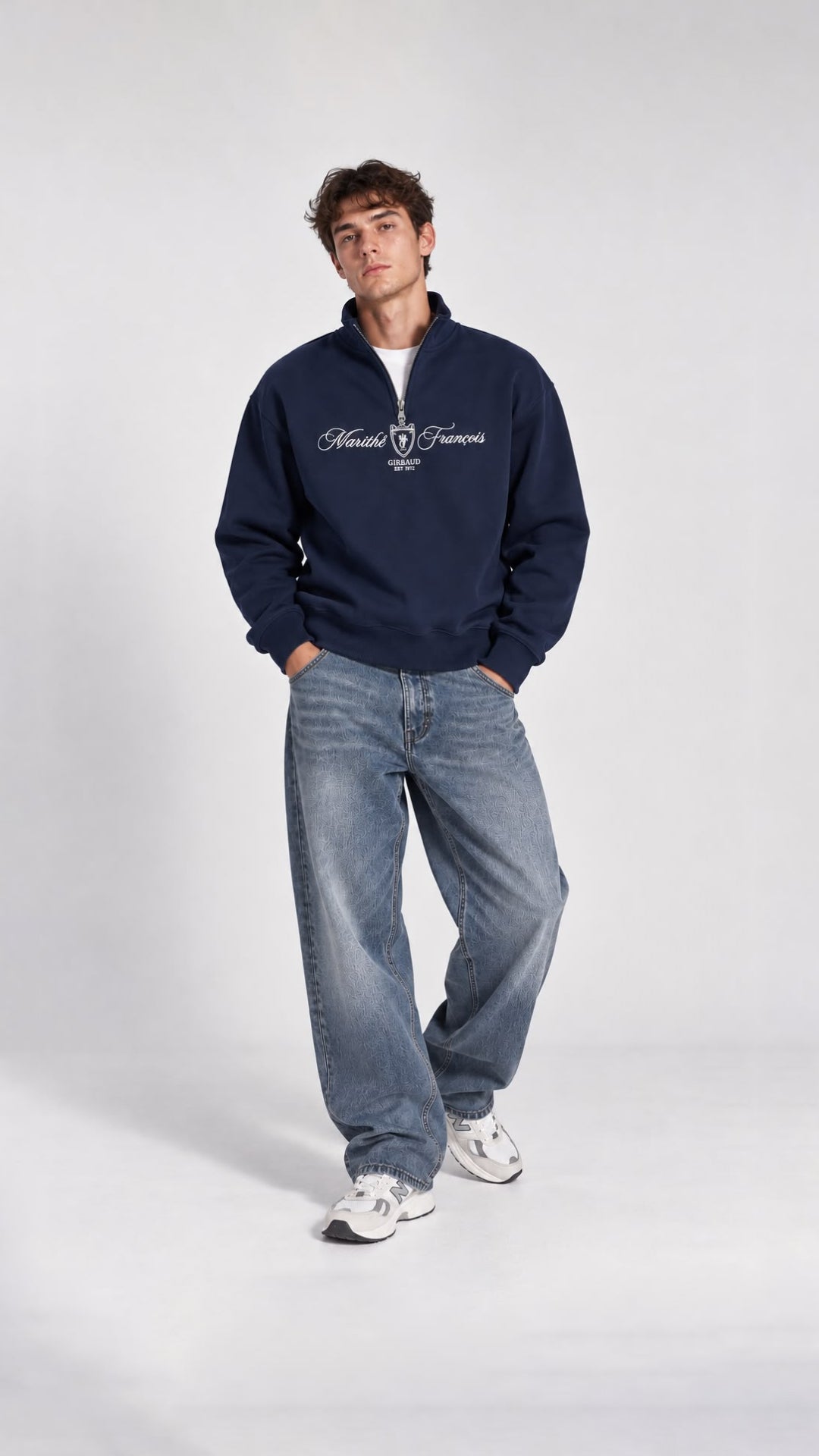 BASKI DETAYLI YARIM FERMUARLI SWEAT 25K-079 LACİVERT