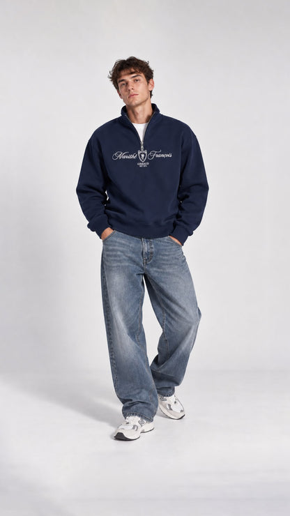 BASKI DETAYLI YARIM FERMUARLI SWEAT 25K-079 LACİVERT