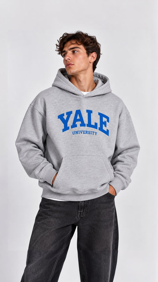 YALE BASKILI HOODİE 25K-082 GRİ