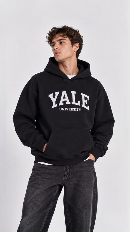 YALE BASKILI HOODİE 25K-082 SİYAH