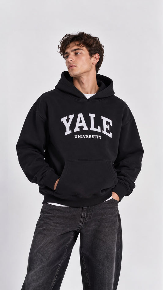 YALE BASKILI HOODİE 25K-082 SİYAH