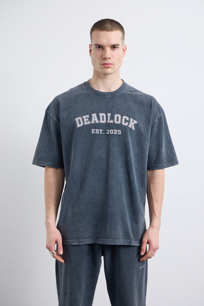 Est 1905 Yıkamalı Baskı Detaylı Gri T-shirt