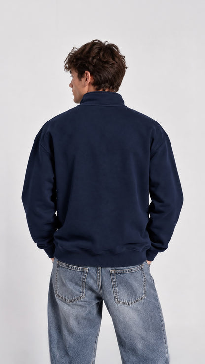 BASKI DETAYLI YARIM FERMUARLI SWEAT 25K-079 LACİVERT