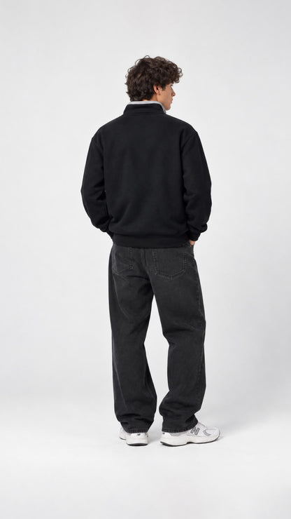 NAKIŞ DETAYLI YARIM FERMUARLI SWEAT 25K-095 SİYAH
