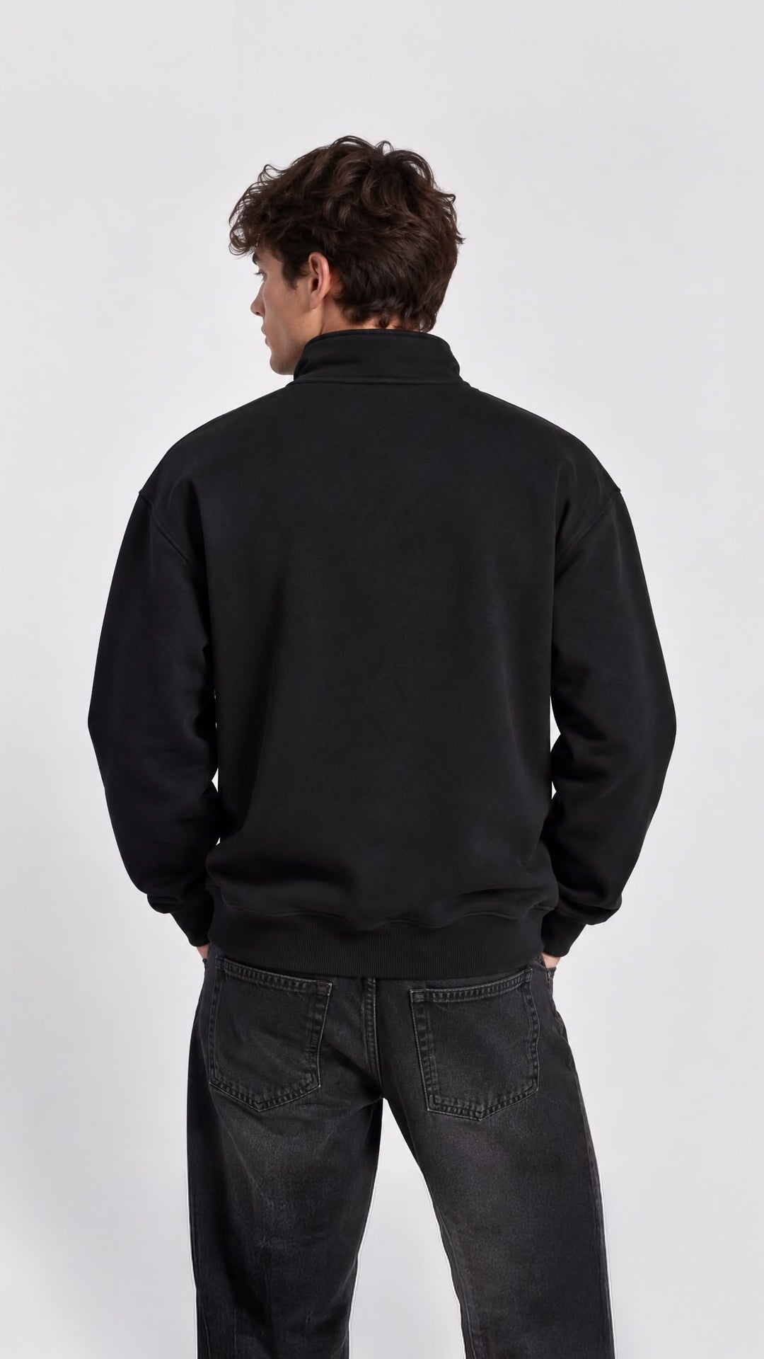 BASKI DETAYLI YARIM FERMUARLI SWEAT 25K-079 SİYAH