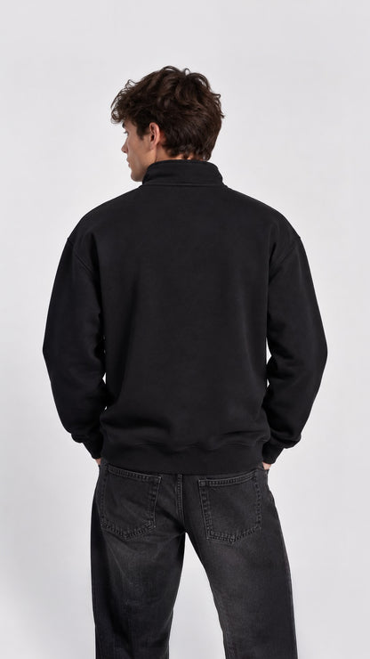 BASKI DETAYLI YARIM FERMUARLI SWEAT 25K-079 SİYAH