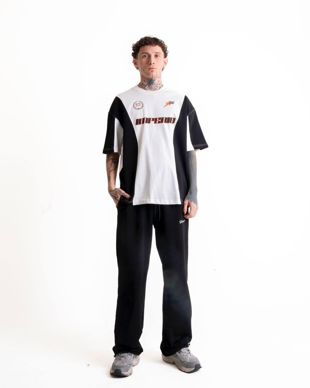 Imperio Baskılı Oversize T-shirt - Beyaz/Siyah