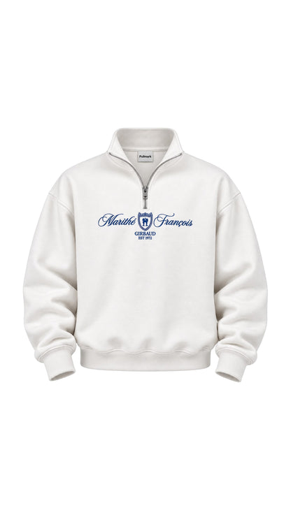 BASKI DETAYLI YARIM FERMUARLI SWEAT 25K-079 BEYAZ