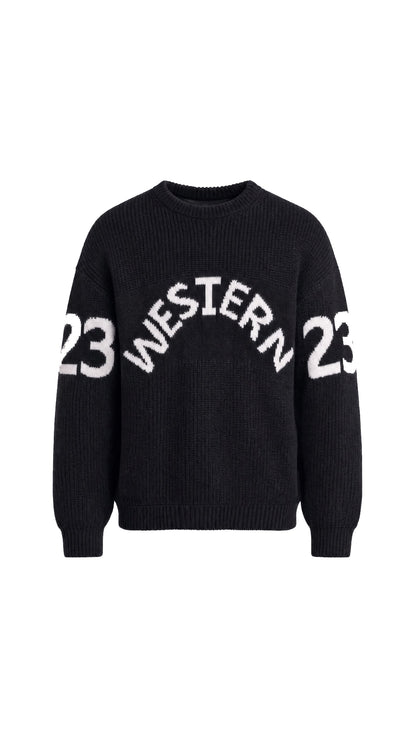 SİYAH WESTERN DESENLİ TRİKO KAZAK 25K-036