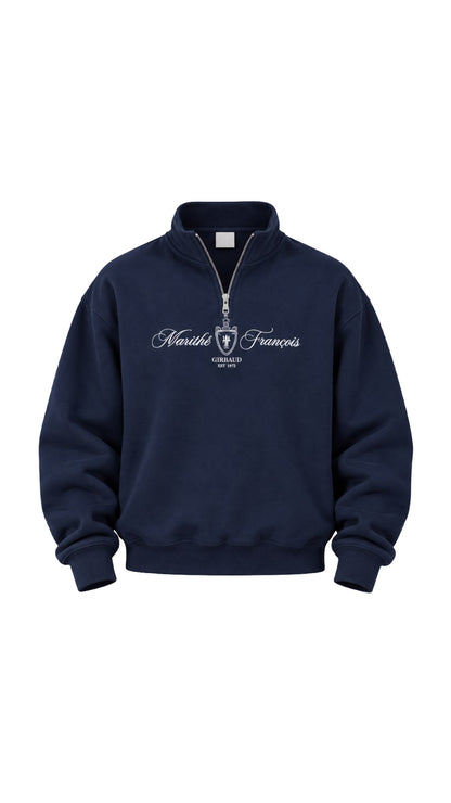 BASKI DETAYLI YARIM FERMUARLI SWEAT 25K-079 LACİVERT