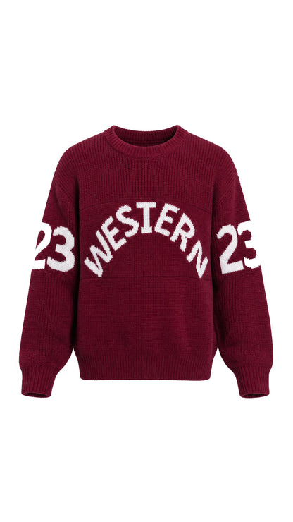 BORDO WESTERN DESENLİ TRİKO KAZAK 25K-036