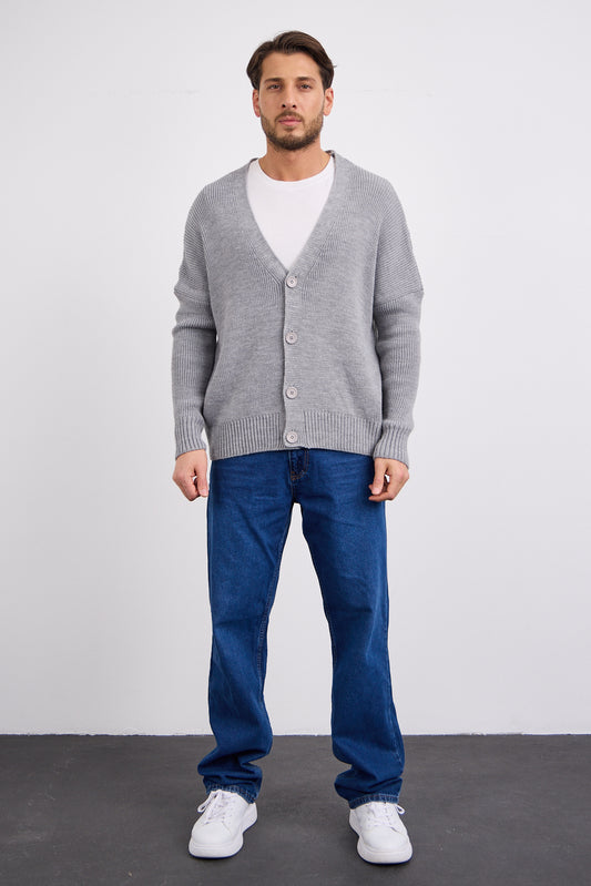 Düğmeli Hırka Gri