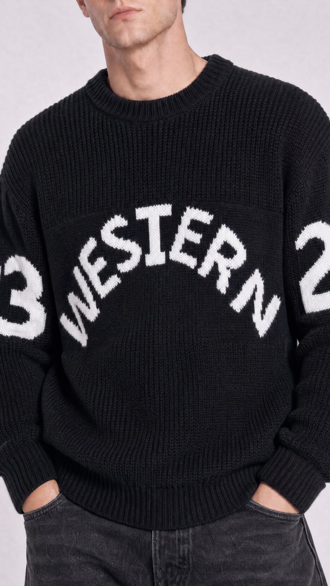 SİYAH WESTERN DESENLİ TRİKO KAZAK 25K-036