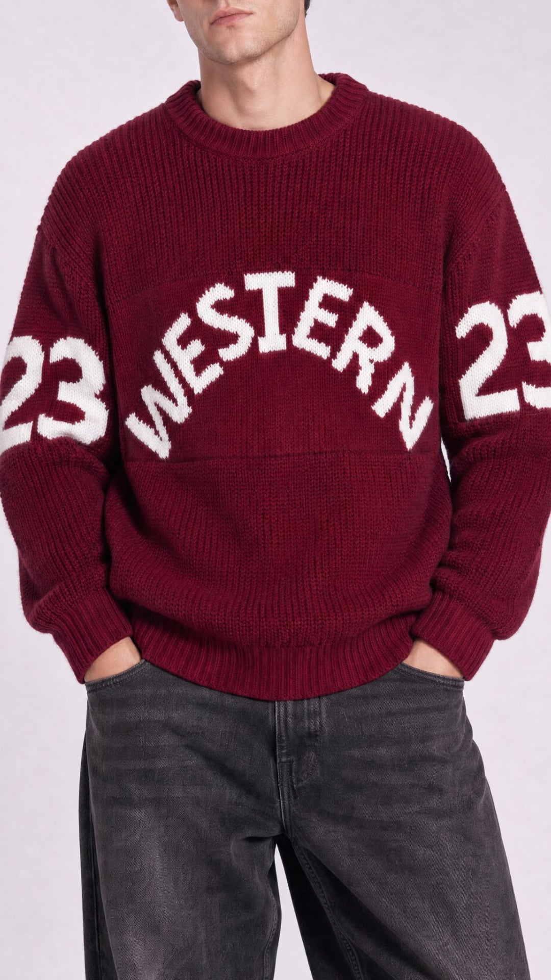BORDO WESTERN DESENLİ TRİKO KAZAK 25K-036
