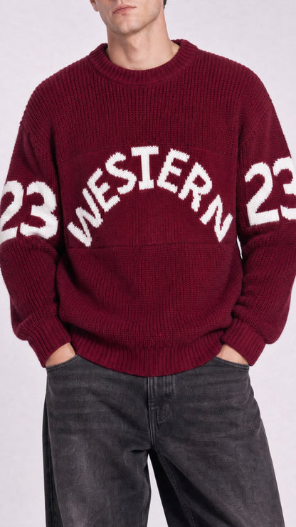 BORDO WESTERN DESENLİ TRİKO KAZAK 25K-036