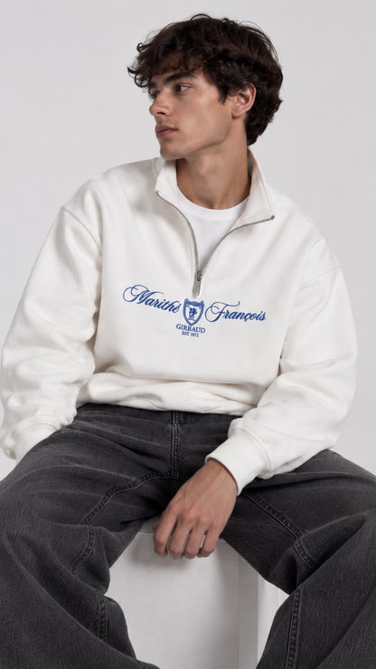 BASKI DETAYLI YARIM FERMUARLI SWEAT 25K-079 BEYAZ