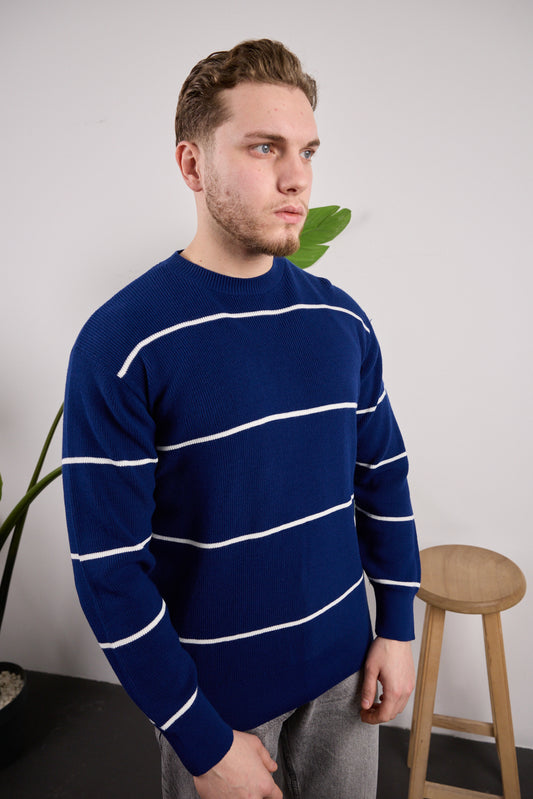 Çizgili Triko Kazak Lacivert