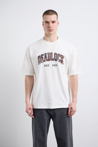 Renkli Nakış Detaylı Beyaz T-shirt