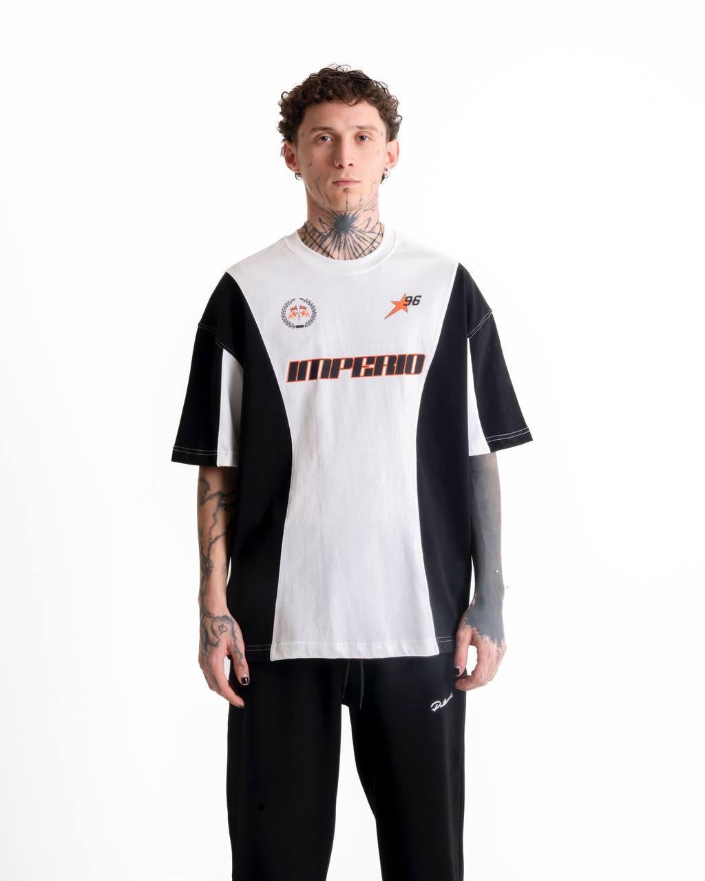 Imperio Baskılı Oversize T-shirt - Beyaz/Siyah