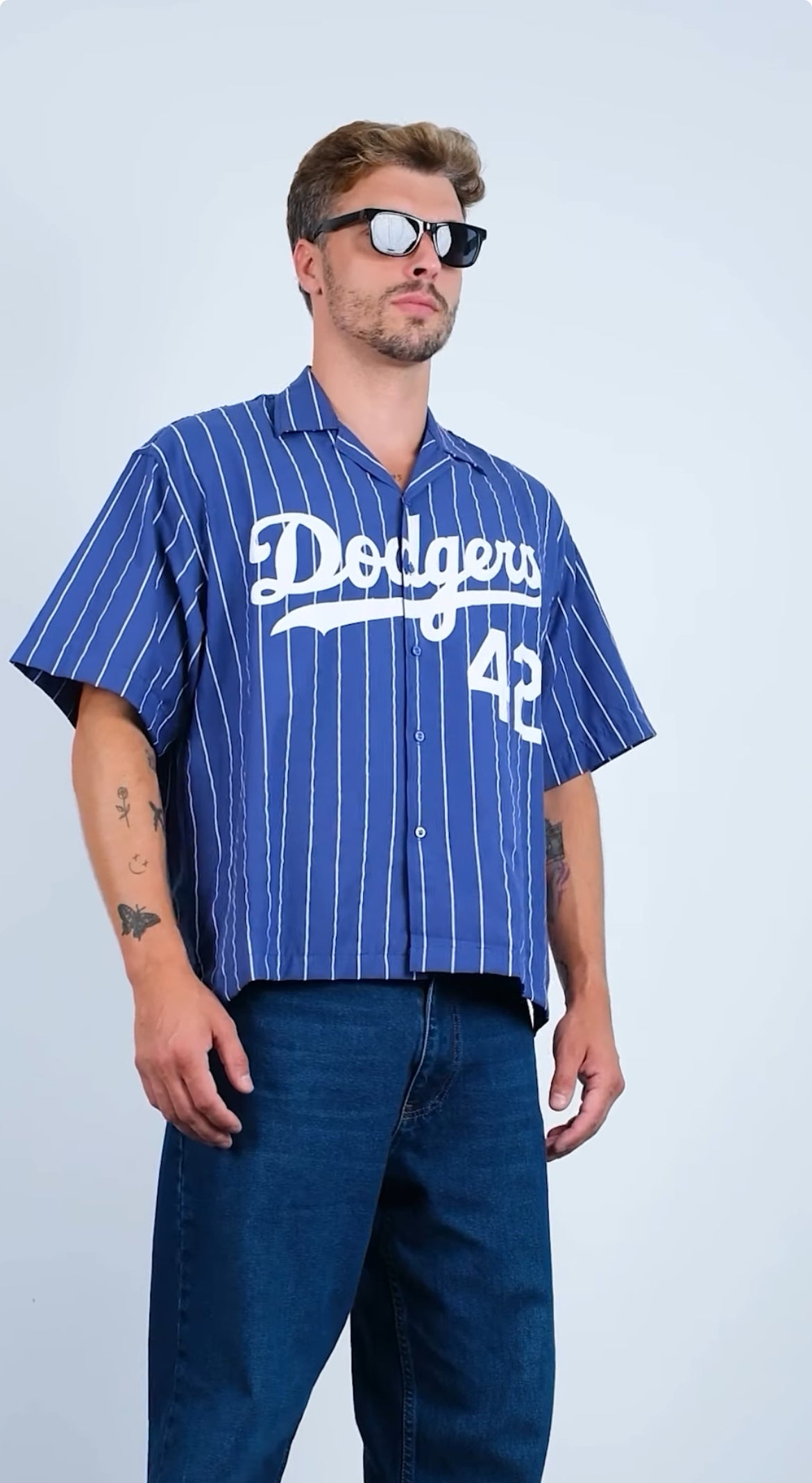 Dodgers Çizgili Oversize Gömlek - Mavi