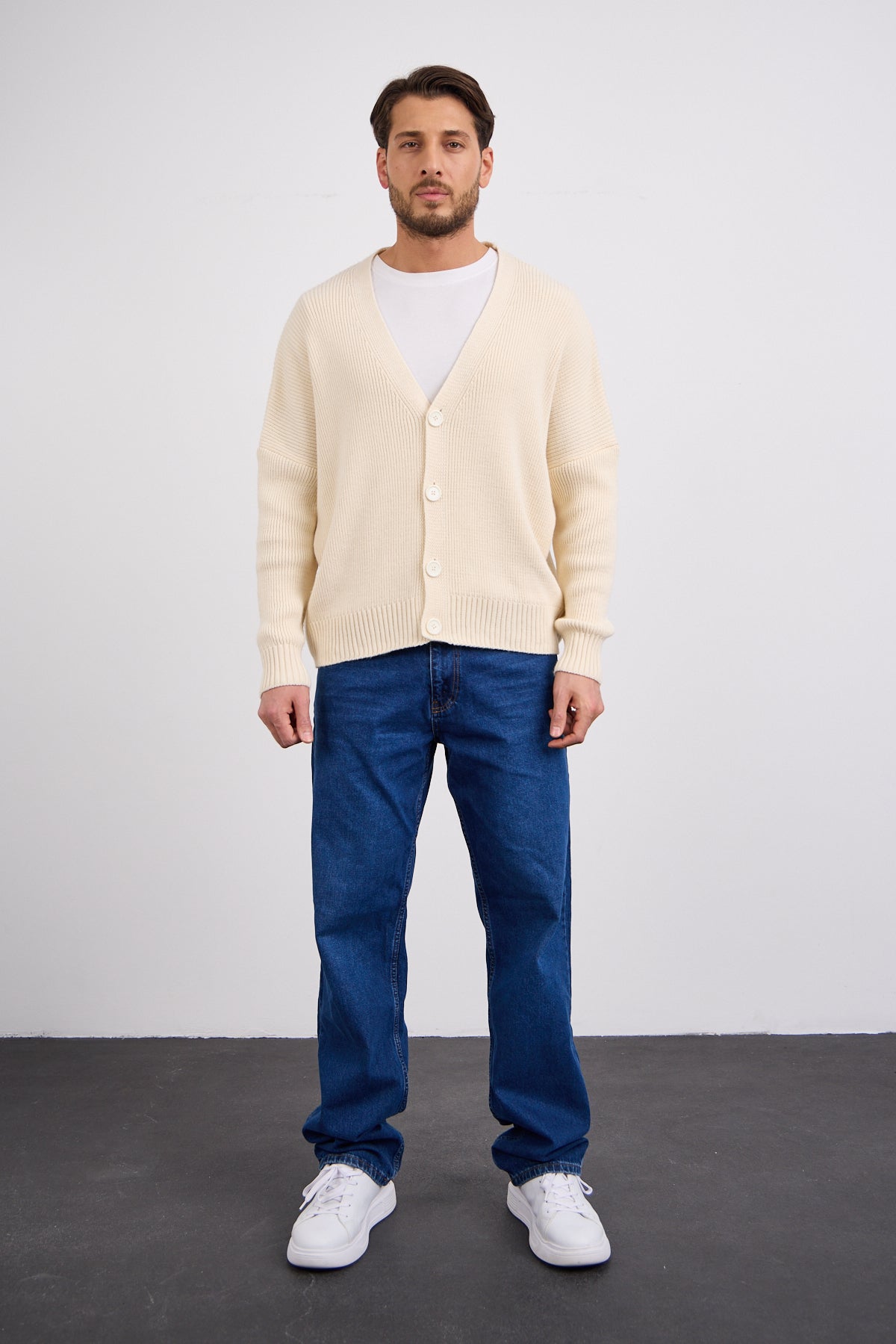 Düğmeli Hırka Krem