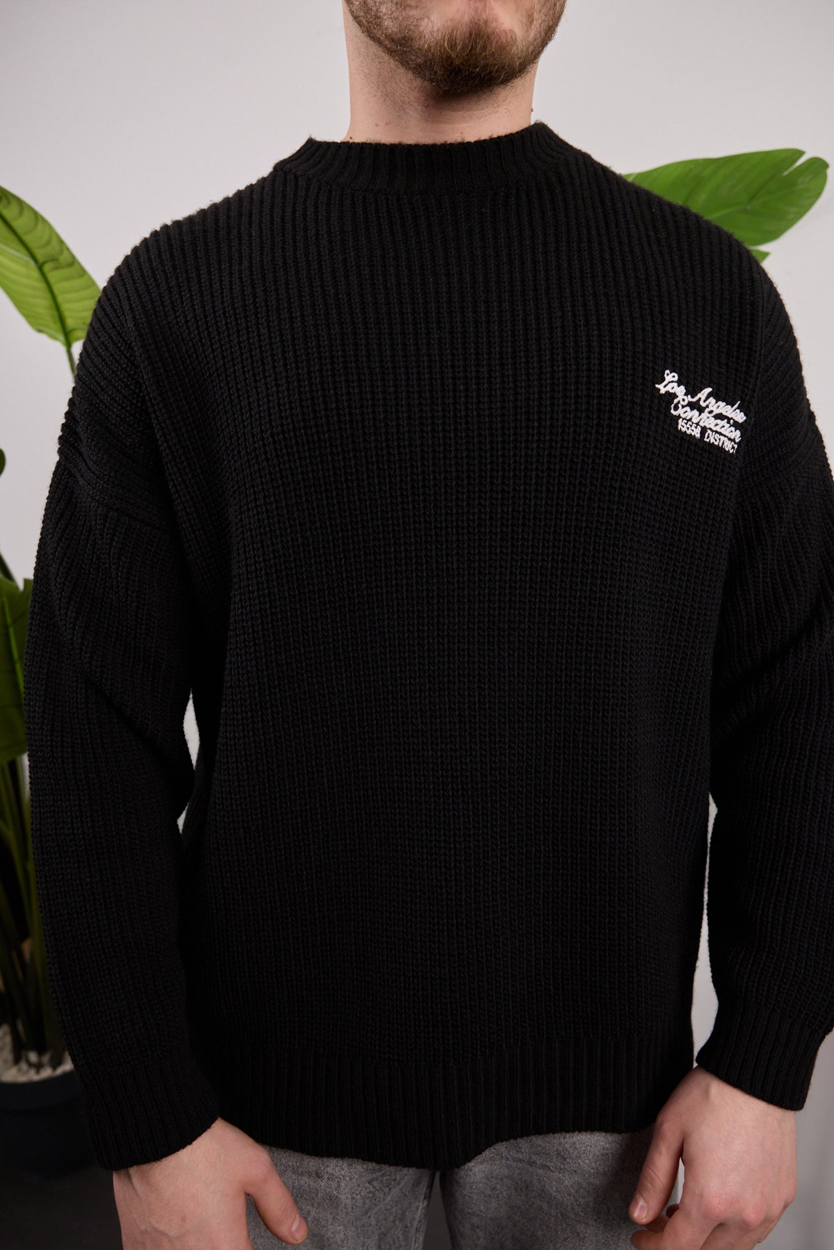 Los Angeles nakışlı triko kazak Siyah