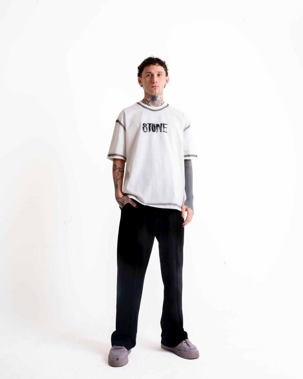 Stone Baskılı Oversize T-shirt - Beyaz