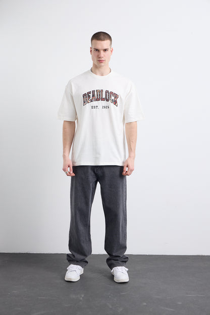 Renkli Nakış Detaylı Beyaz T-shirt