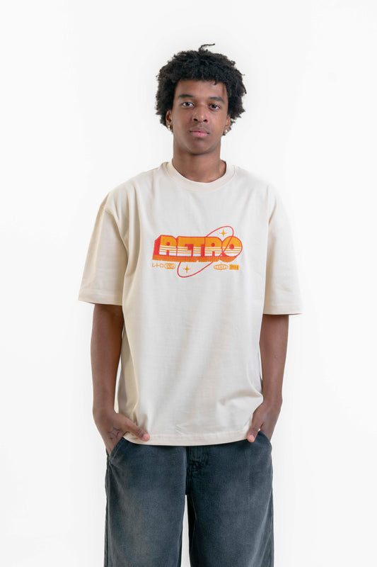 Retro Vibes Oversize Tişört - Bej