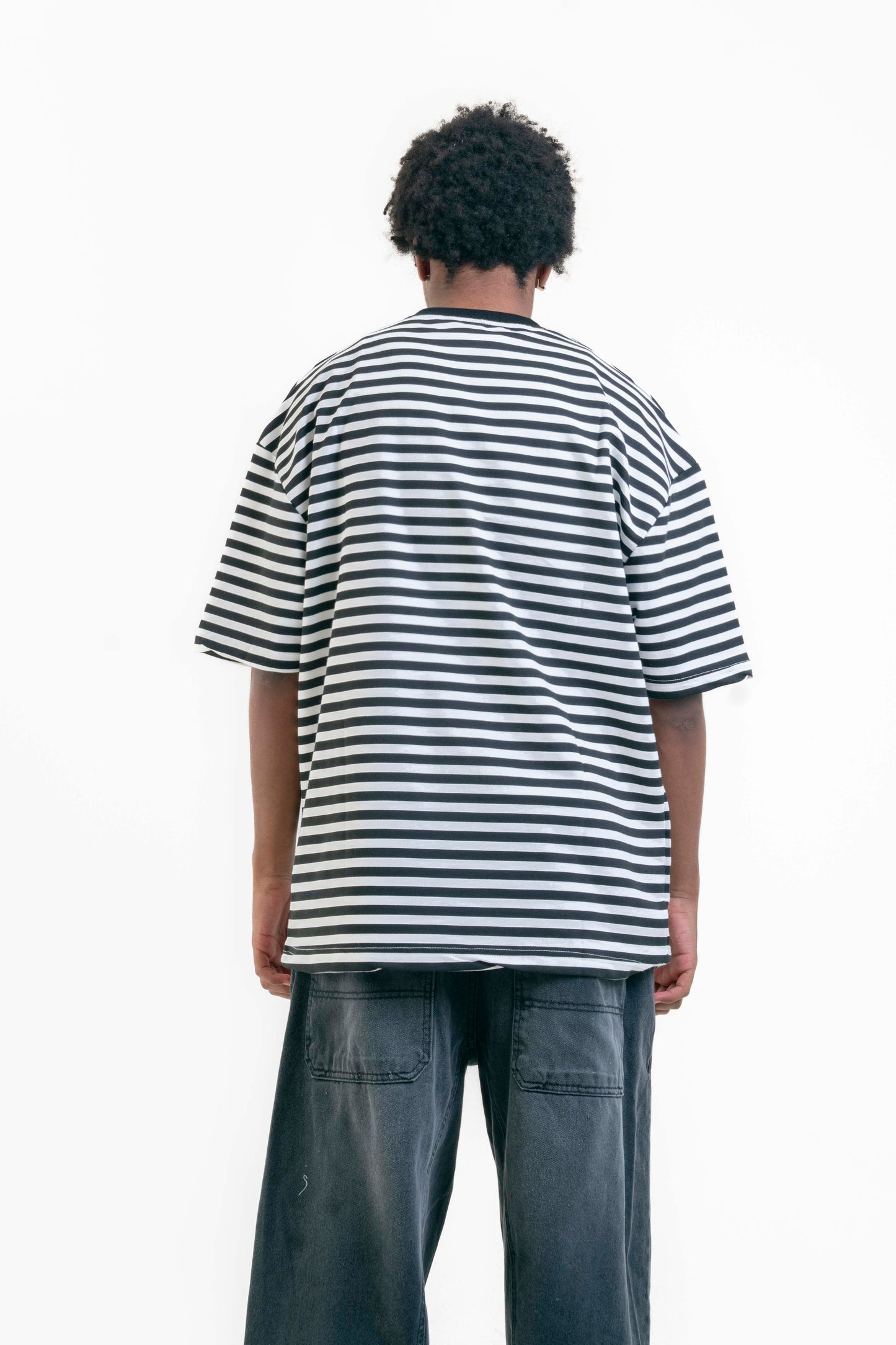 Striped Oversize Tişört - Siyah/Beyaz