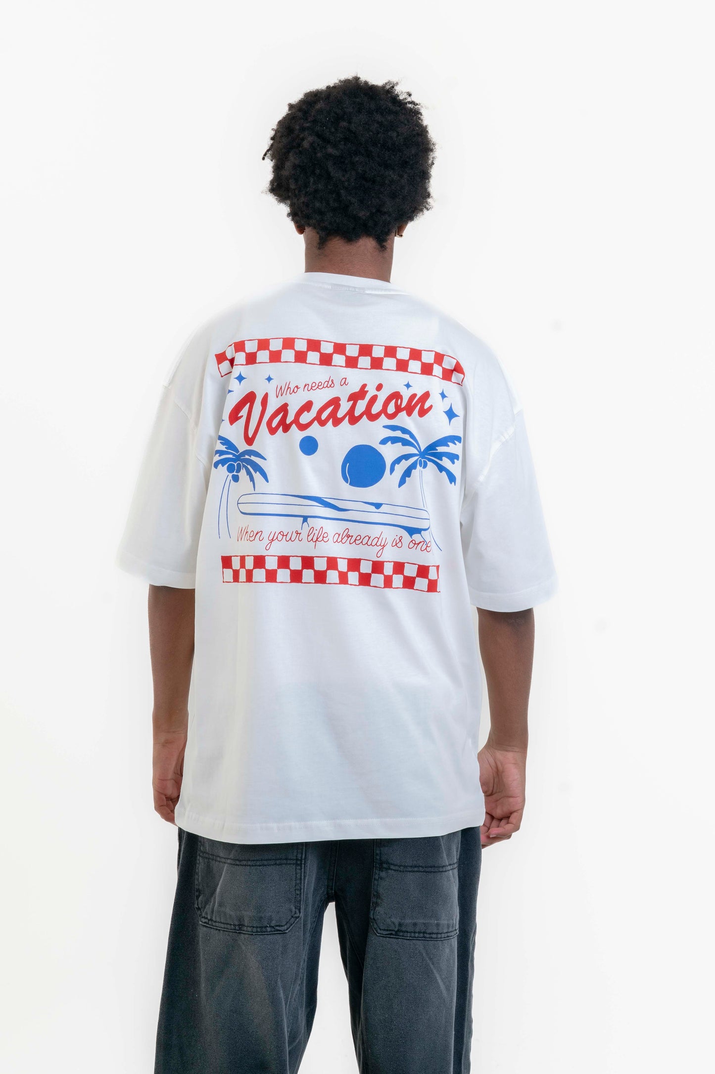 Vacation Oversize Tişört - Beyaz