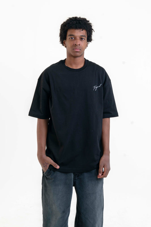 Tropical Baskılı Oversize T-Shirt - Siyah