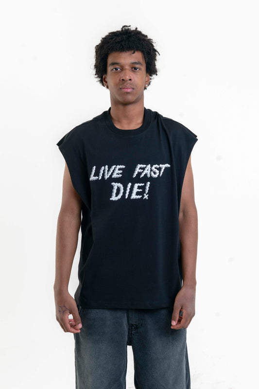 Live Fast Die Kolsuz T-Shirt - Siyah