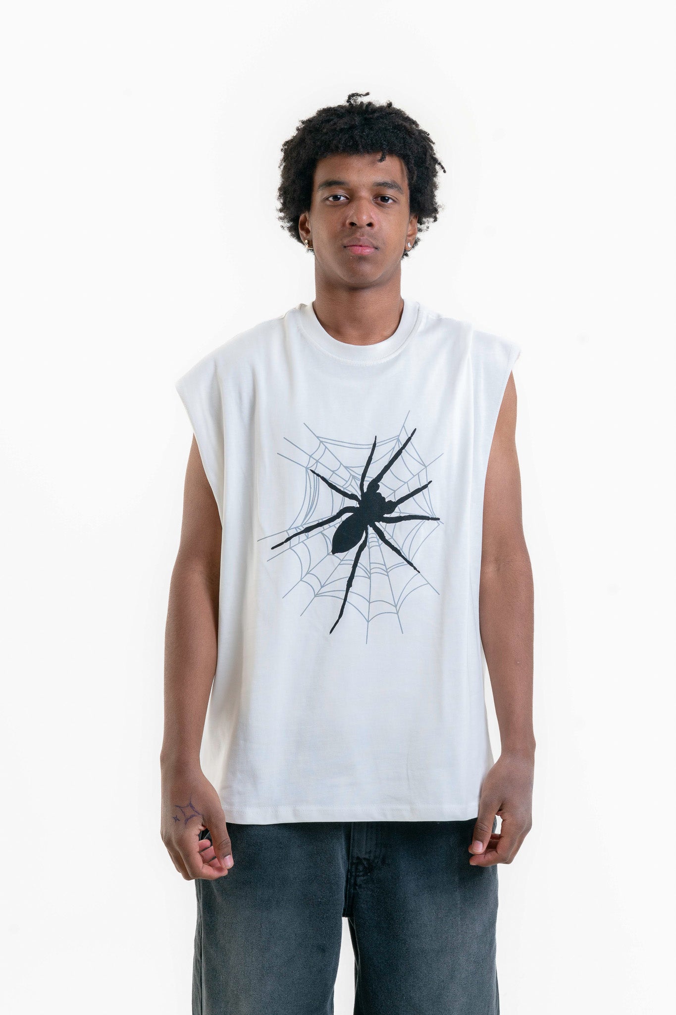 Spider Web Kolsuz T-Shirt - Beyaz