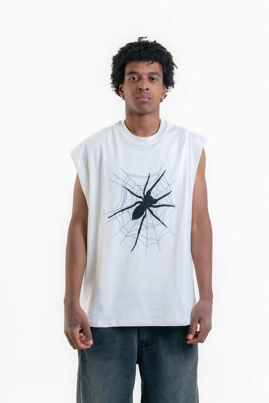 Spider Web Kolsuz T-Shirt - Beyaz