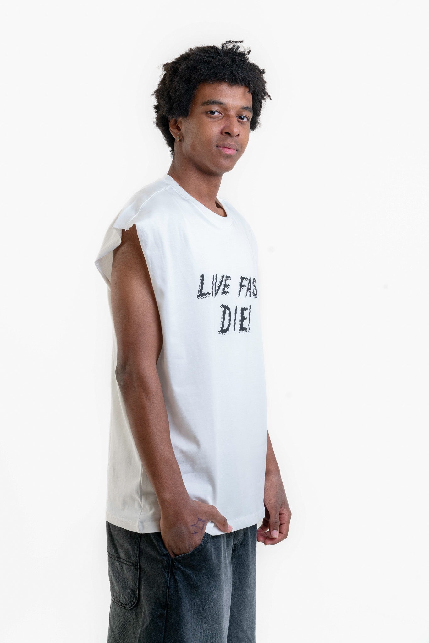 Live Fast Die! Oversize Kolsuz T-Shirt - Beyaz