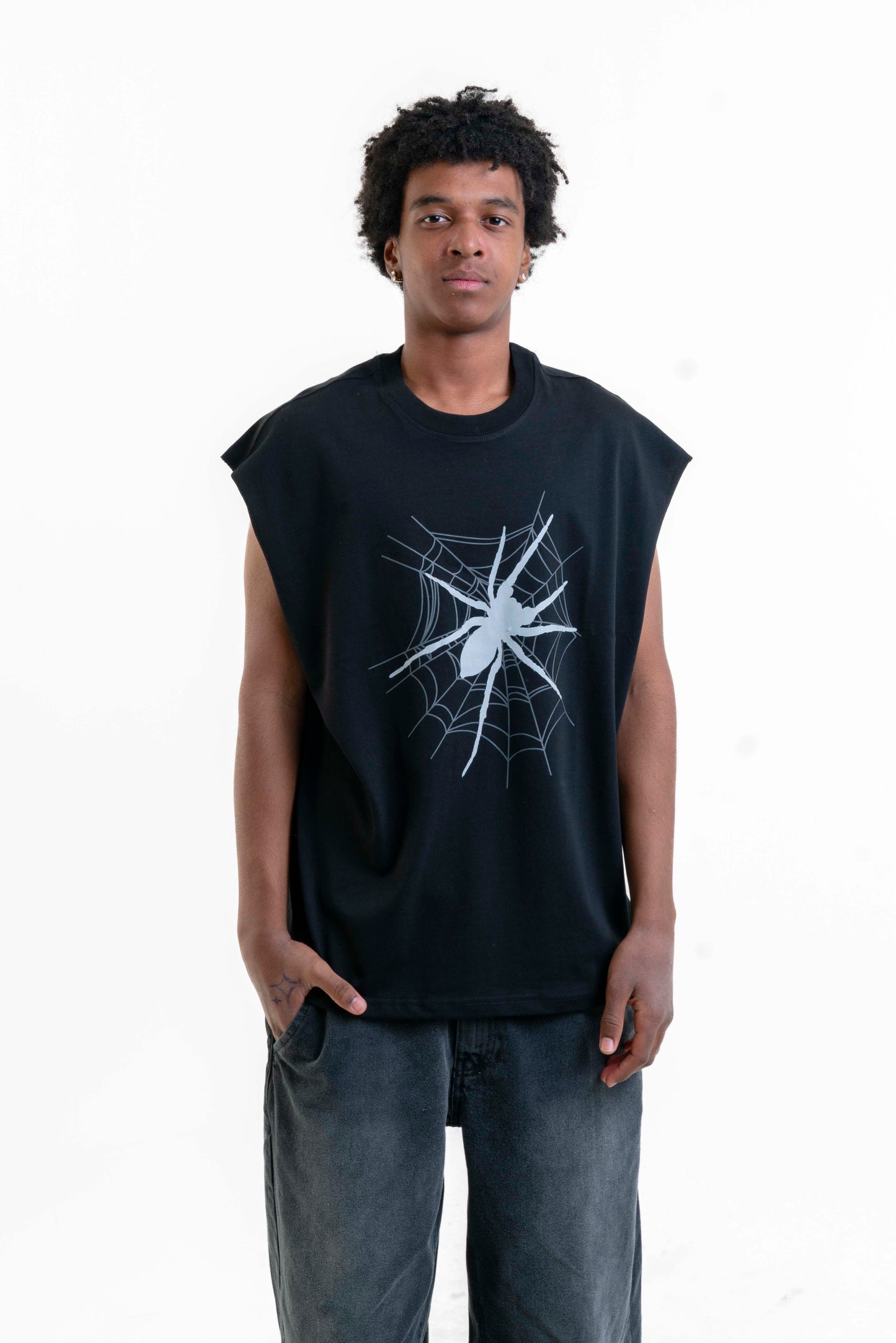 Spider Webcore Kolsuz Oversize T-Shirt - Siyah