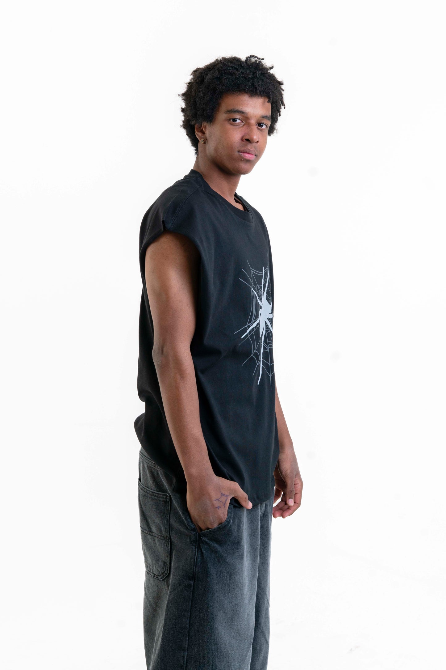 Spider Webcore Kolsuz Oversize T-Shirt - Siyah